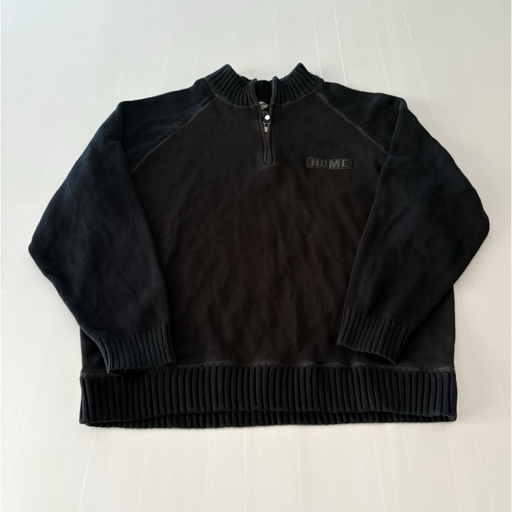 Harley Davidson Sweater Men 2XL Heavy Cotton Knit Quarter Zip Embroidered xxl